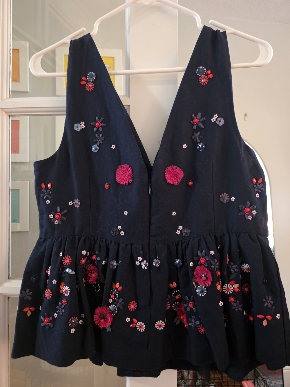 JCrew Navy Embroidered Floral Peplum Blouse - Picture 3 of 6